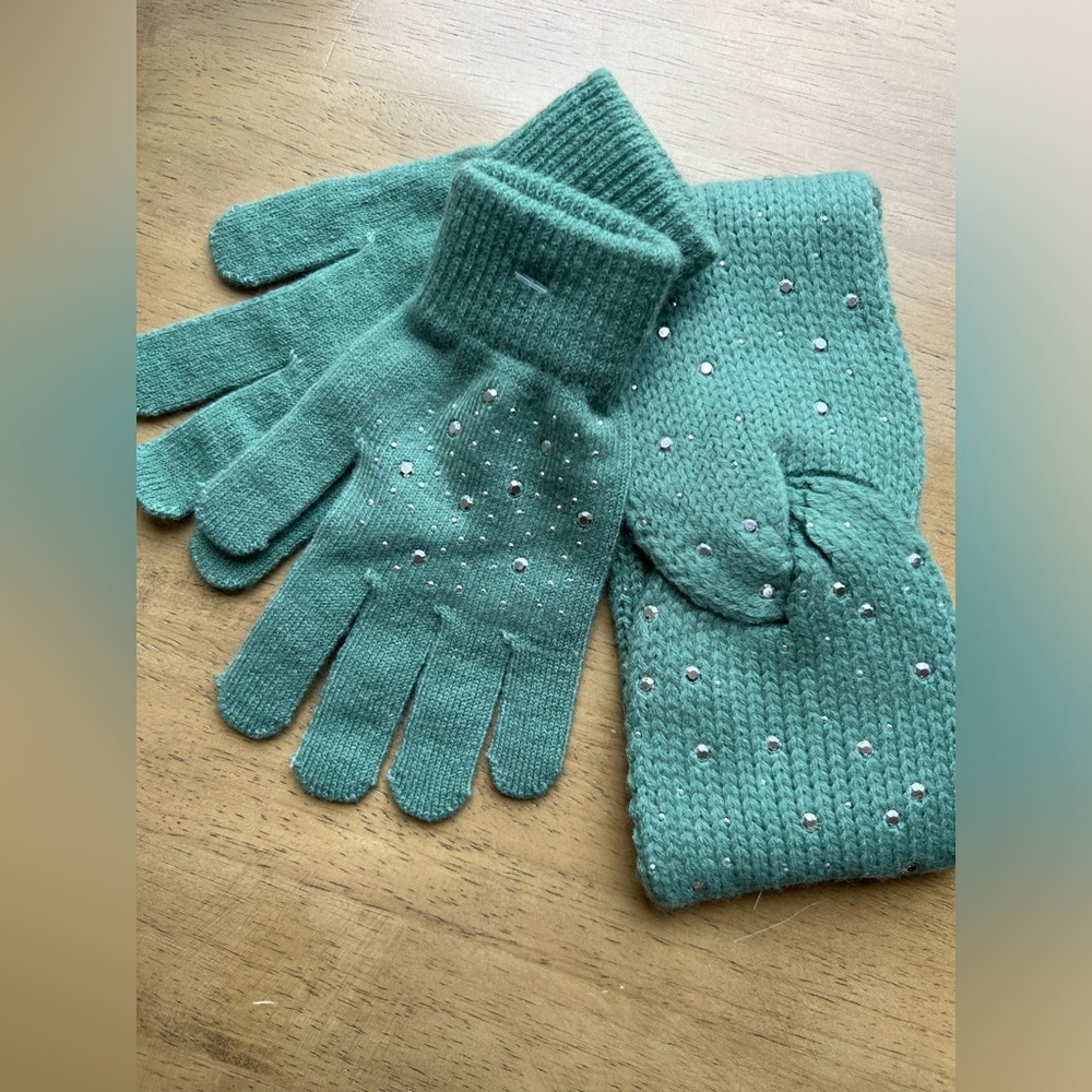 BP Sage Green Knit Headband and Gloves- Girls One Size